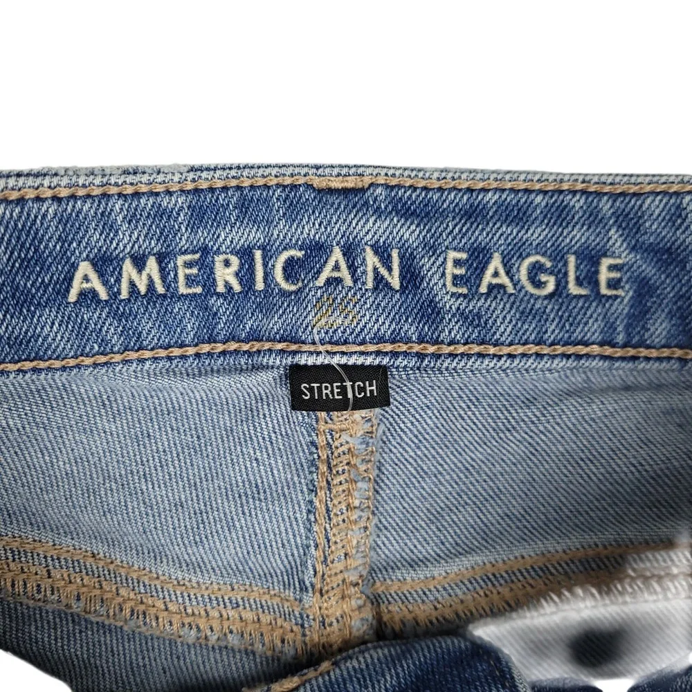 American Eagle Mom Straight Jeans Womens Sz 4 High Rise Distressed Denim Blue